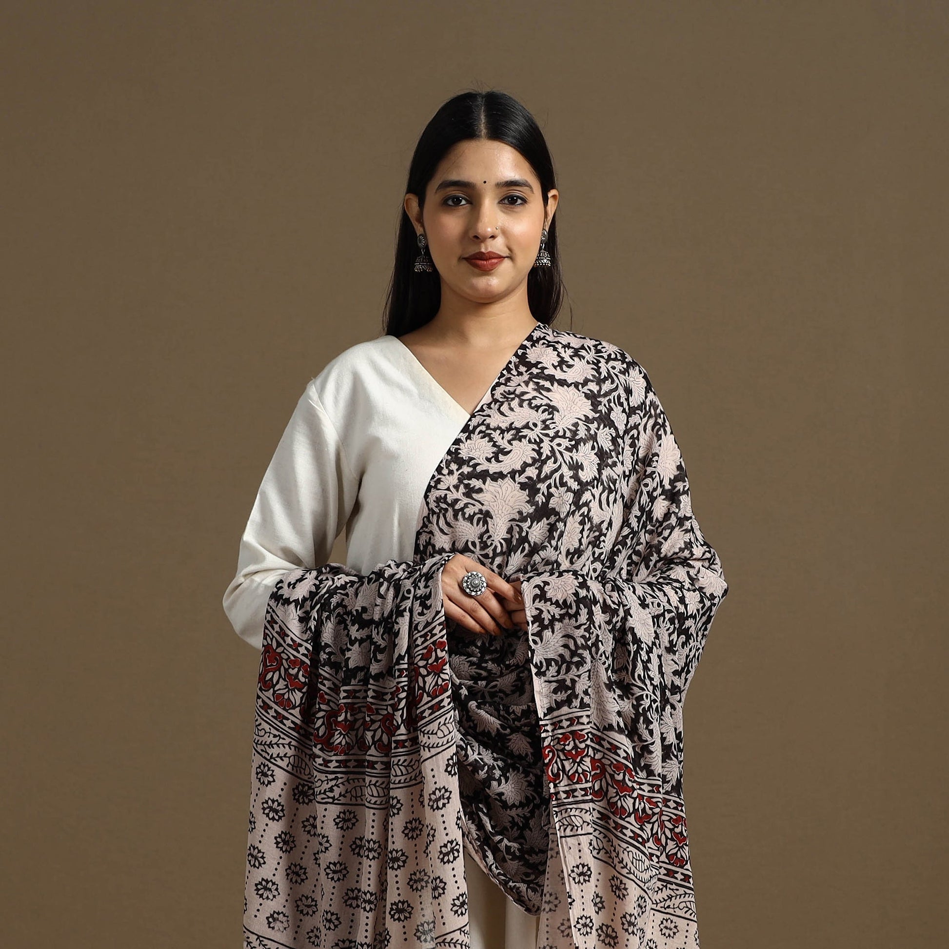Black - Block Print Mul Cotton Bagru Dupatta 15