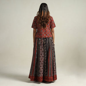 Black - Ajrakh Block Printed 24 Kali Patchwork Cotton Long Skirt 08