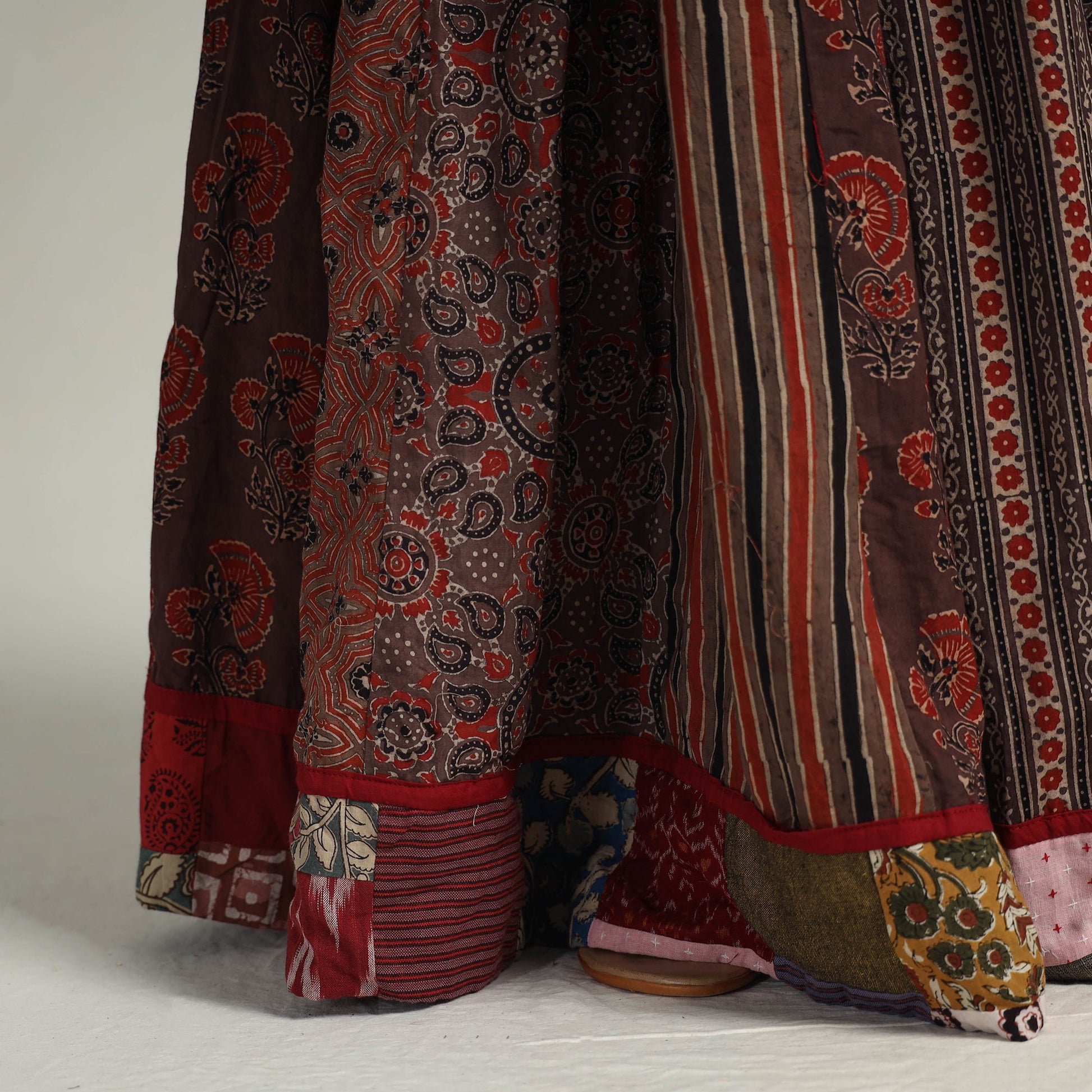 Brown - Kutch Block Printed 24 Kali Cotton Long Skirt 22