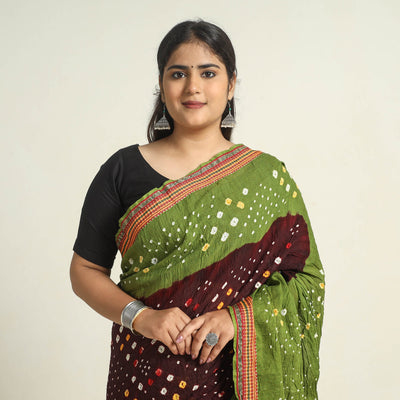 Brown - Kutch Tie-Dye Cotton Bandhani Saree with Blouse Piece 39