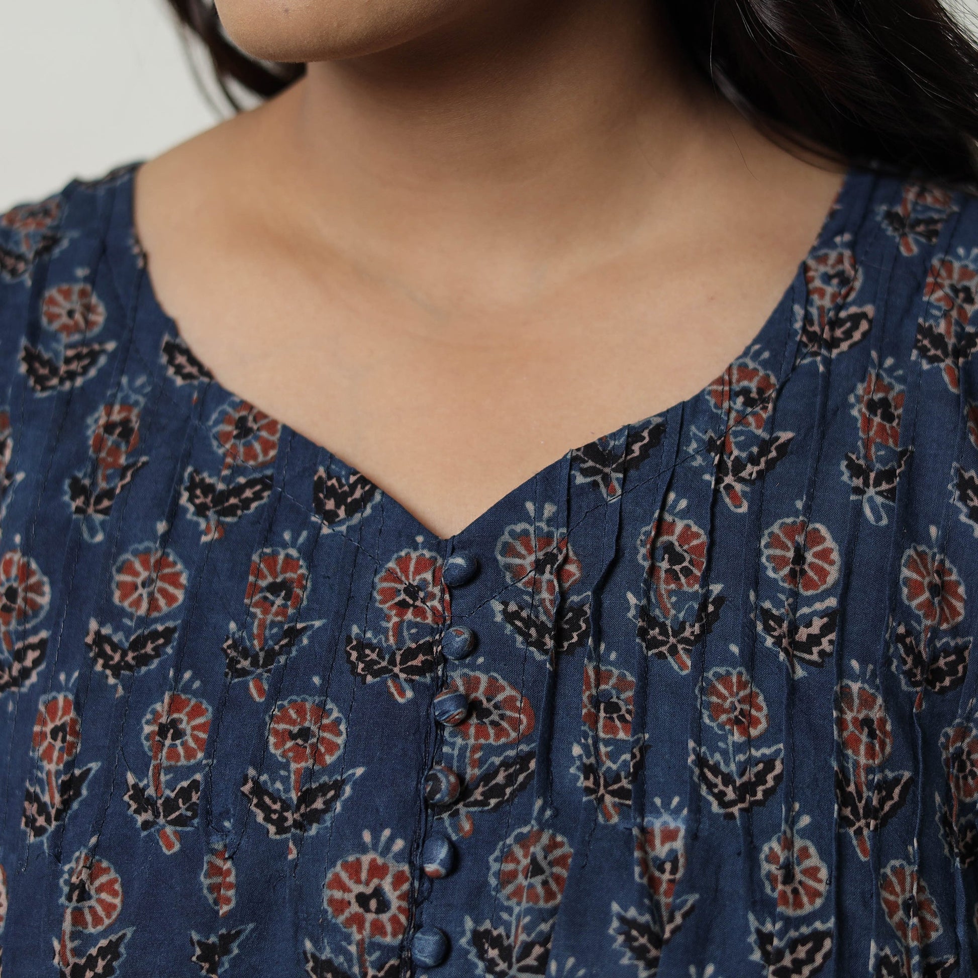 Blue - Ajrakh Block Printed Cotton Crop Top 04