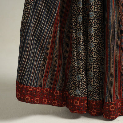 Black - Ajrakh Block Printed 24 Kali Patchwork Cotton Long Skirt 08