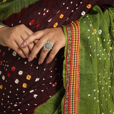 Brown - Kutch Tie-Dye Cotton Bandhani Saree with Blouse Piece 39