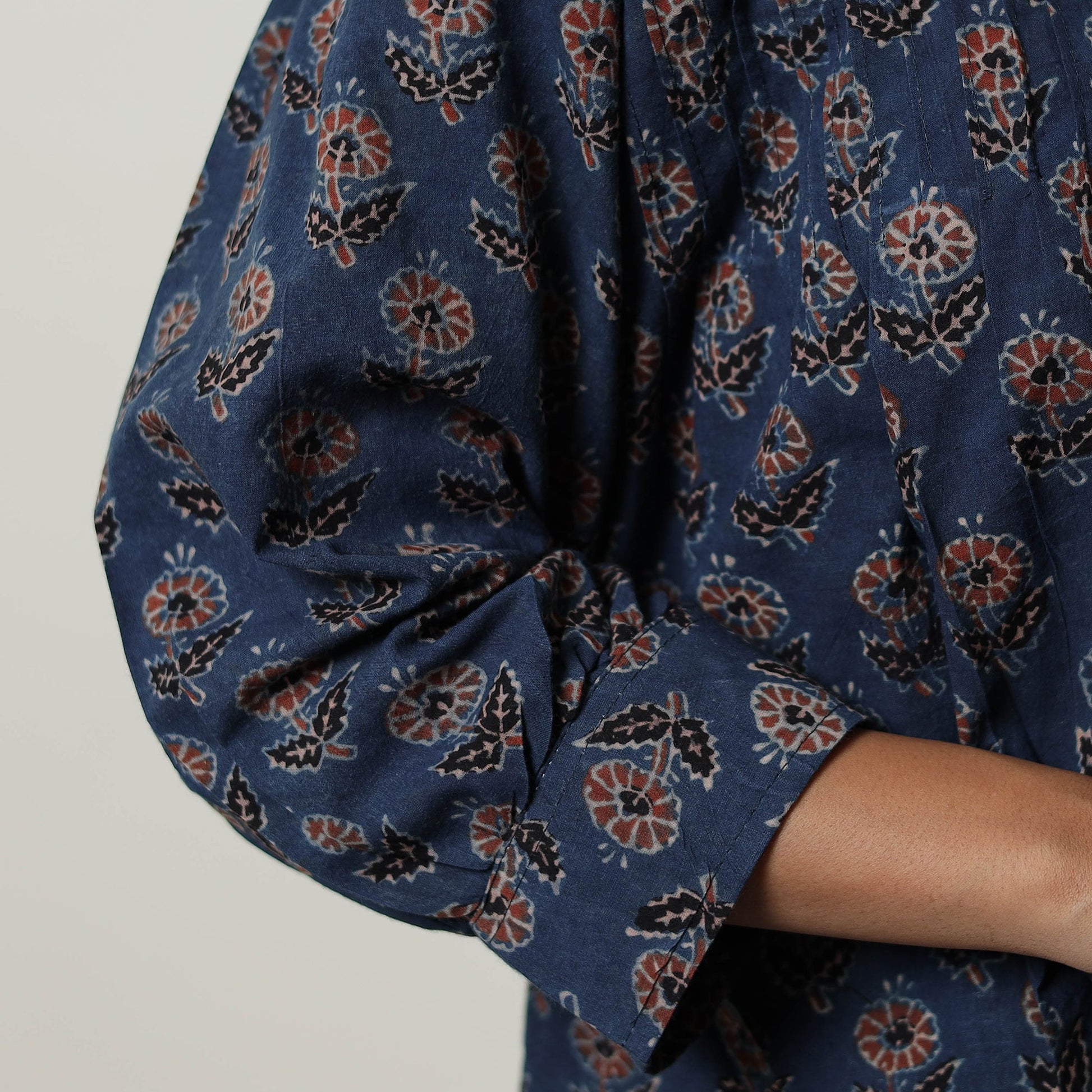 Blue - Ajrakh Block Printed Cotton Crop Top 04
