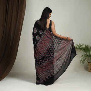 Black - Mul Cotton Block Print Ajrakh Saree 11