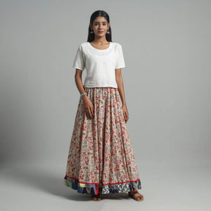 Brown - Sanganeri Block Print Cotton Long Skirt 02