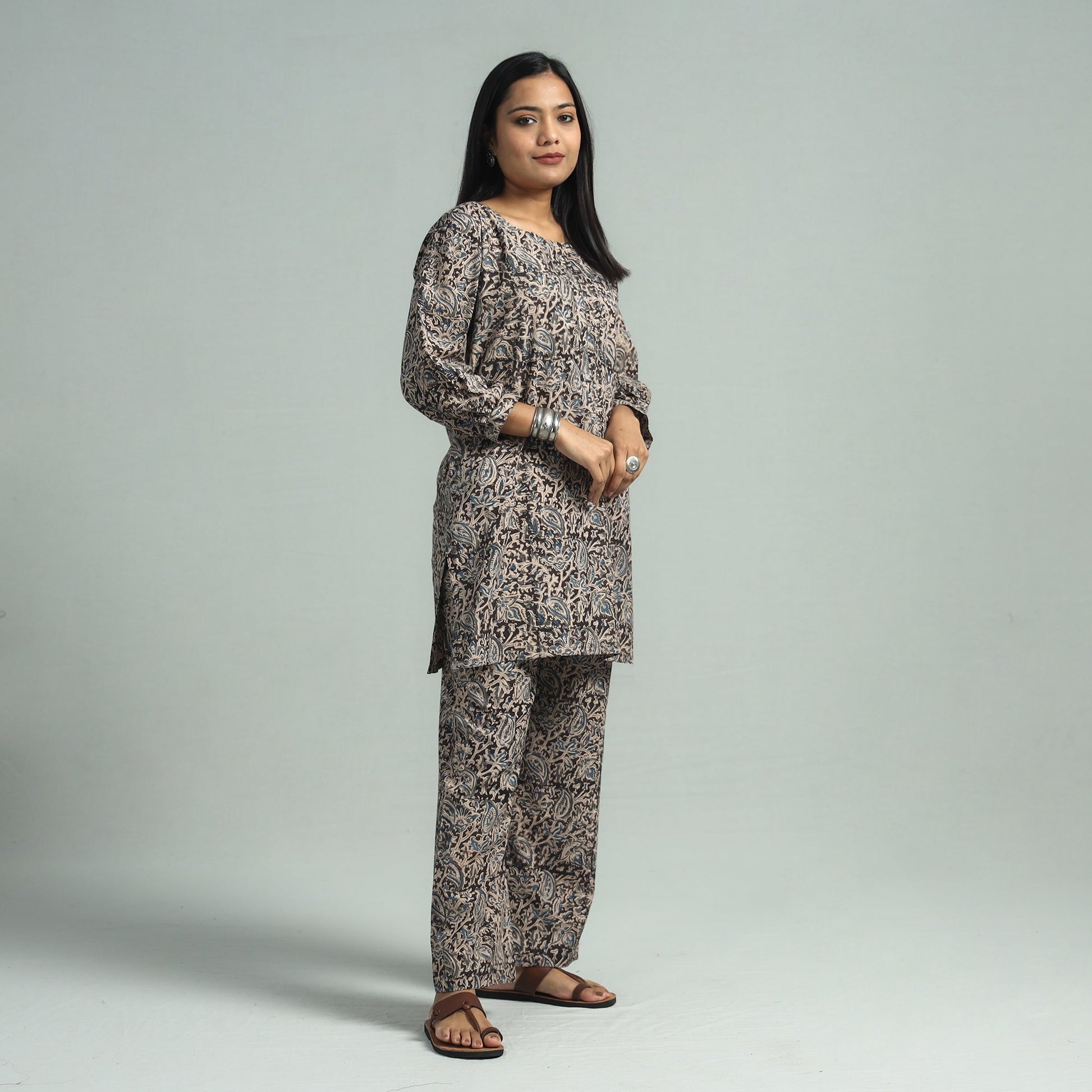 Black - Pedana Kalamkari Block Printed Cotton Co-Ord Set