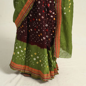 Brown - Kutch Tie-Dye Cotton Bandhani Saree with Blouse Piece 39