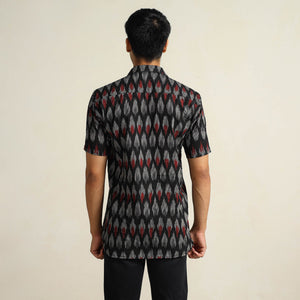 Black - Pochampally Ikat Weave Cotton Men Half Sleeve Shirt 08