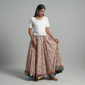 Brown - Sanganeri Block Print Cotton Long Skirt 02