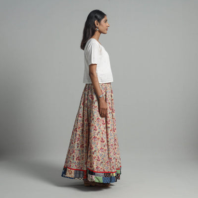 Brown - Sanganeri Block Print Cotton Long Skirt 02