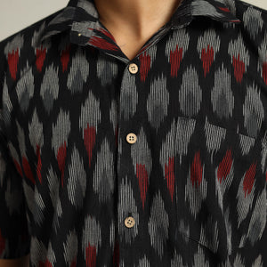 Black - Pochampally Ikat Weave Cotton Men Half Sleeve Shirt 08