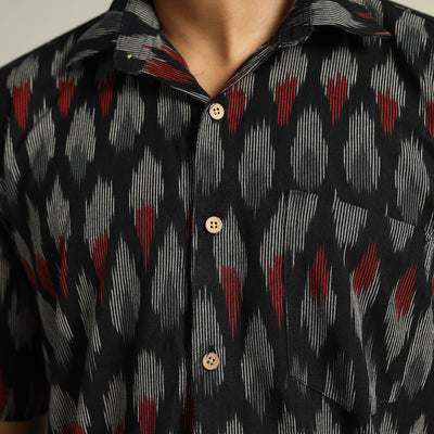 Black - Pochampally Ikat Weave Cotton Men Half Sleeve Shirt 08