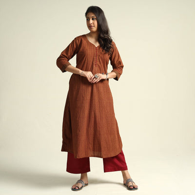 Brown - Bagh Block Printed Cotton Kurta with Palazzo Set