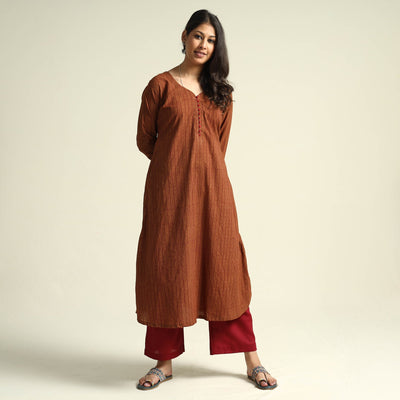Brown - Bagh Block Printed Cotton Kurta with Palazzo Set
