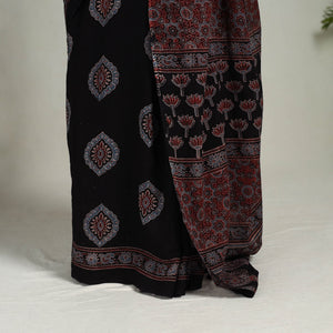 Black - Mul Cotton Block Print Ajrakh Saree 11