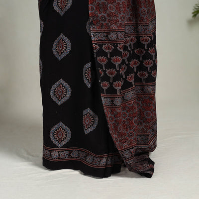 Black - Mul Cotton Block Print Ajrakh Saree 11