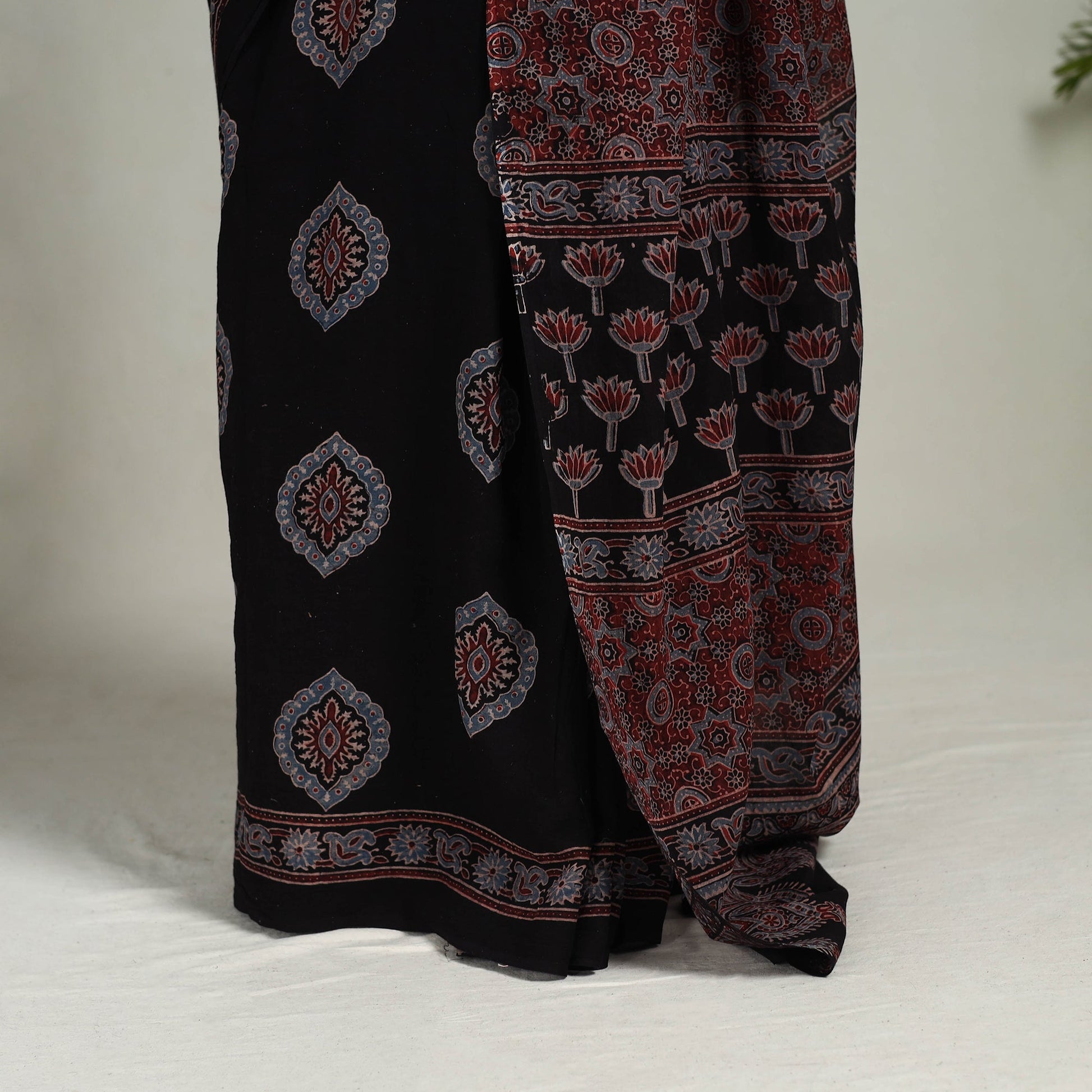 Black - Mul Cotton Block Print Ajrakh Saree 11
