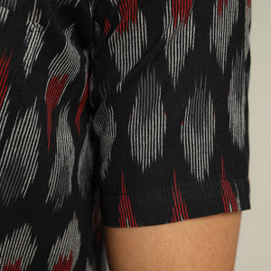 Black - Pochampally Ikat Weave Cotton Men Half Sleeve Shirt 08