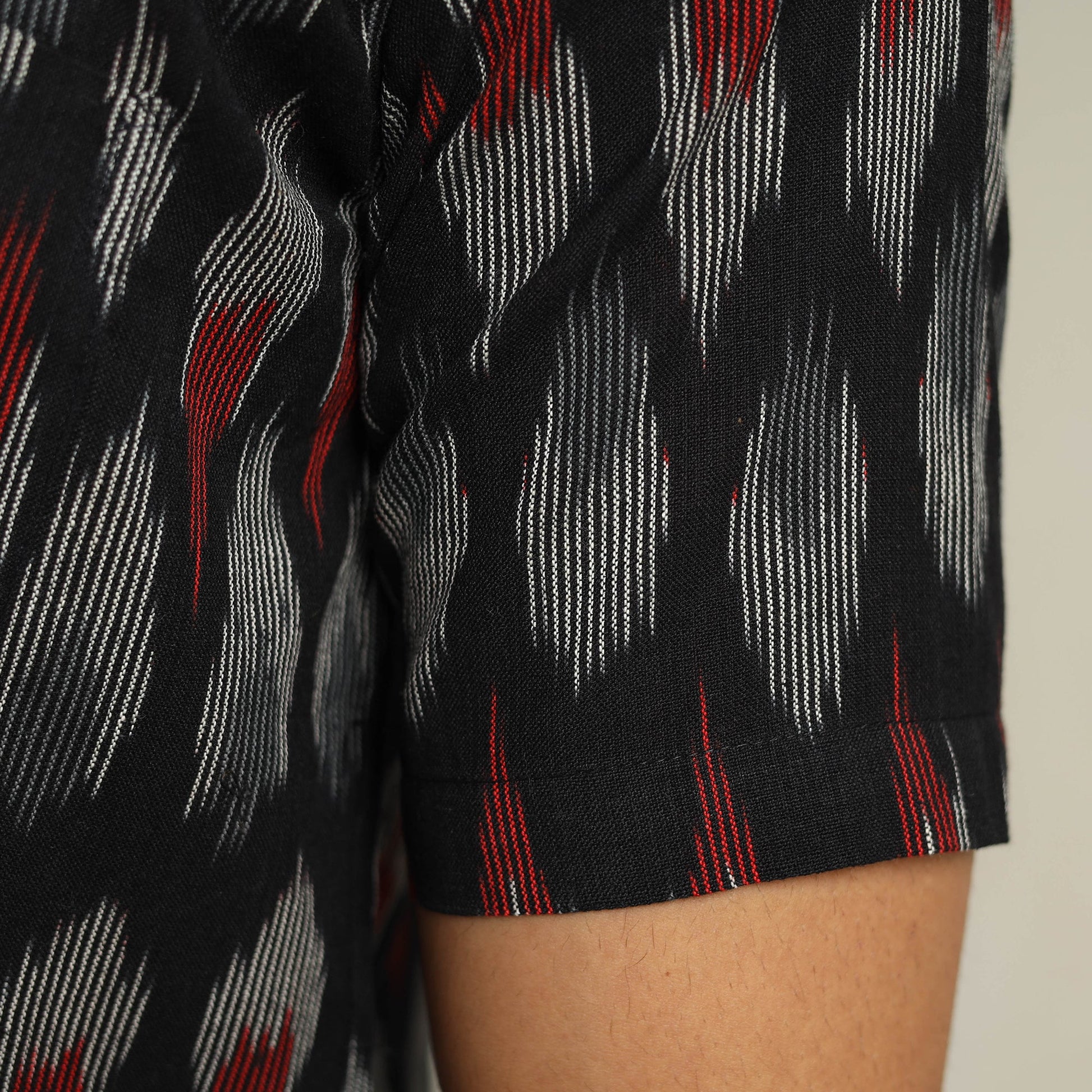 Black - Pochampally Ikat Weave Cotton Men Half Sleeve Shirt 08