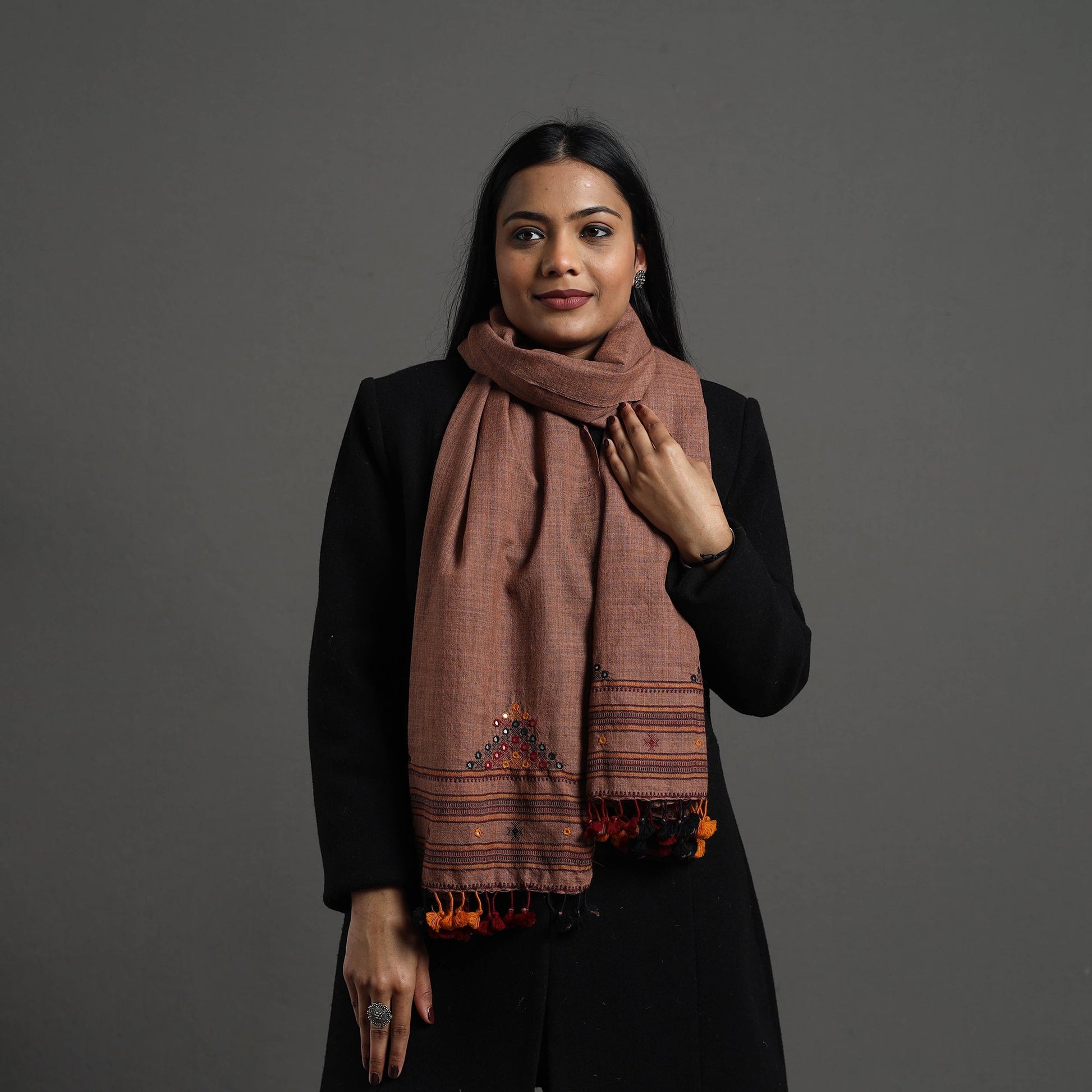 Brown - Kutch Weaving Handwoven Merino Woollen Stole 08
