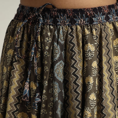 Brown - Ajrakh Block Printed 24 Kali Patchwork Cotton Long Skirt 09