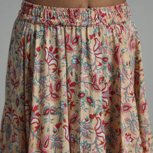 Brown - Sanganeri Block Print Cotton Long Skirt 02