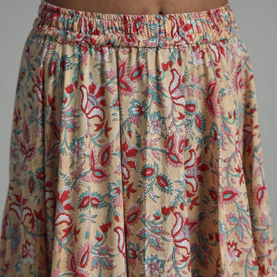 Brown - Sanganeri Block Print Cotton Long Skirt 02