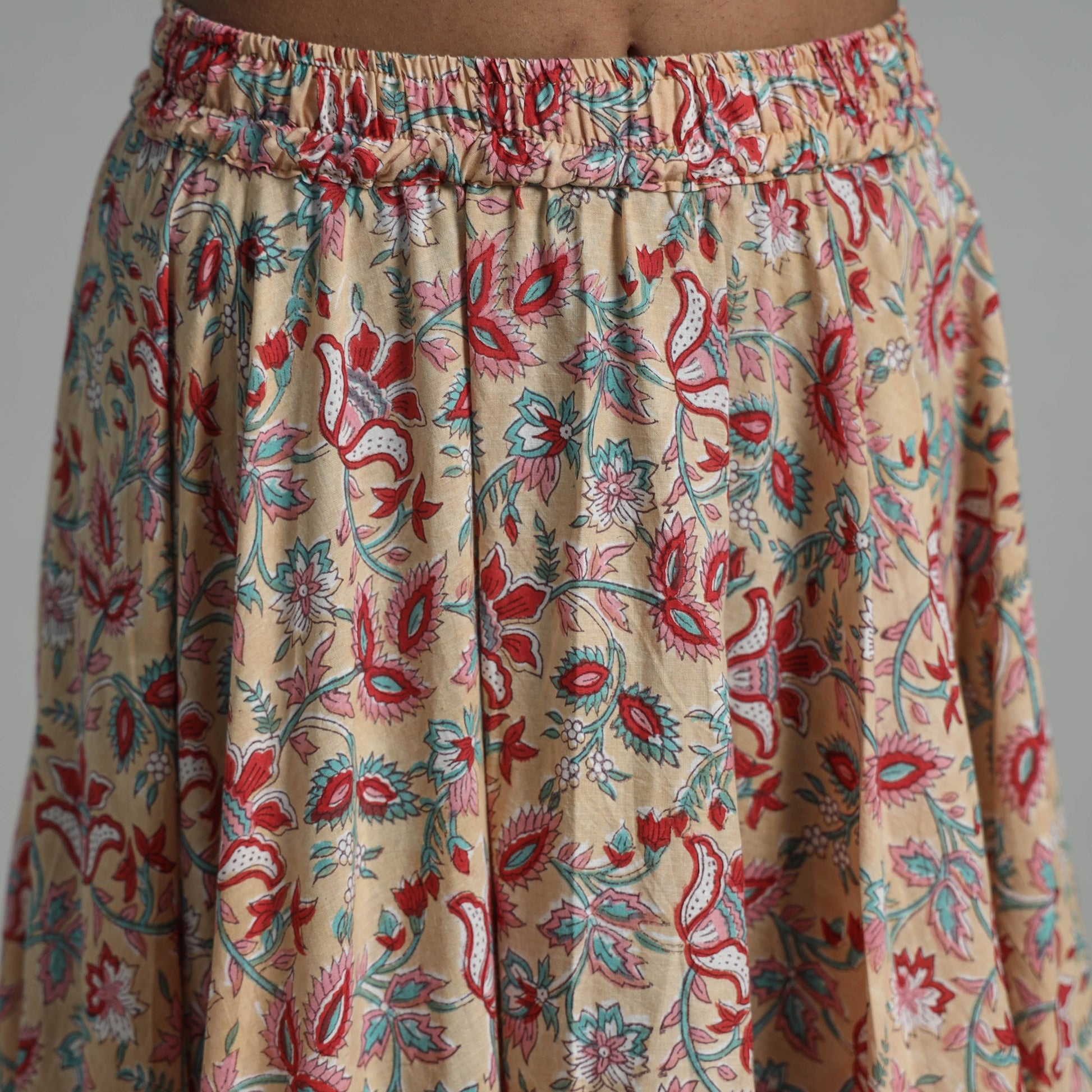 Brown - Sanganeri Block Print Cotton Long Skirt 02