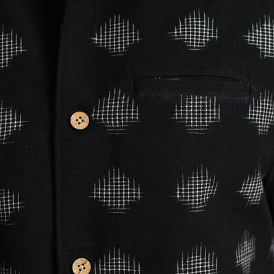 Black - Pochampally Double Ikat Handloom Cotton Men Nehru Jacket 11