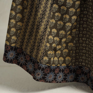 Brown - Ajrakh Block Printed 24 Kali Patchwork Cotton Long Skirt 09