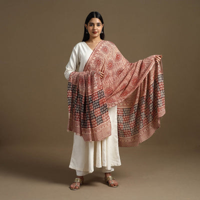 Beige - Block Print Mul Cotton Bagru Dupatta 19