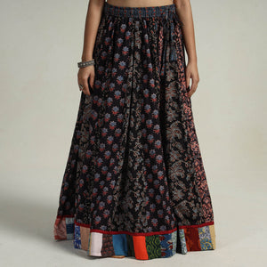 Black - Kutch Block Printed 24 Kali Cotton Long Skirt 24