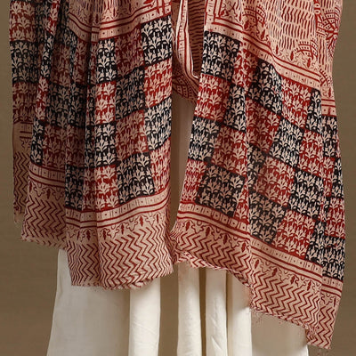 Beige - Block Print Mul Cotton Bagru Dupatta 19