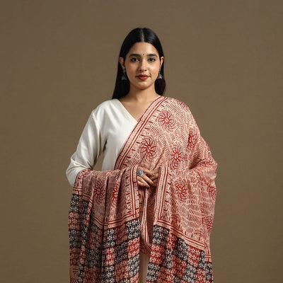 Beige - Block Print Mul Cotton Bagru Dupatta 19