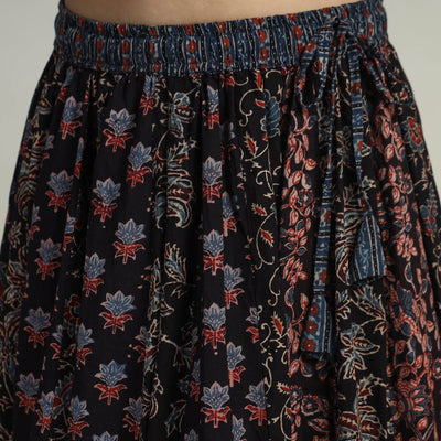 Black - Kutch Block Printed 24 Kali Cotton Long Skirt 24
