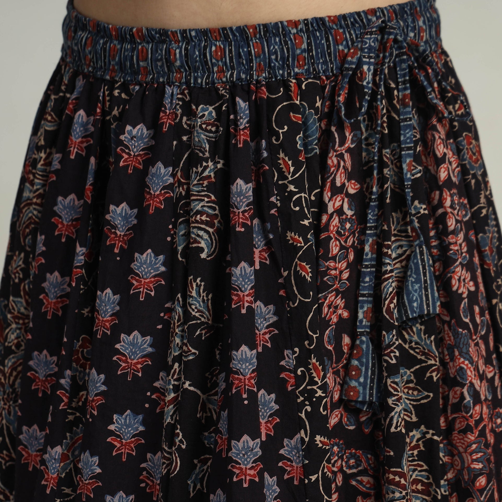Black - Kutch Block Printed 24 Kali Cotton Long Skirt 24