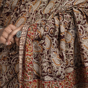Brown - Pedana Block Print Cotton Kalamkari Saree