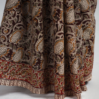Brown - Pedana Block Print Cotton Kalamkari Saree