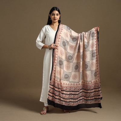 Beige - Block Print Mul Cotton Bagru Dupatta 20