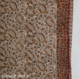 Brown - Pedana Block Print Cotton Kalamkari Saree