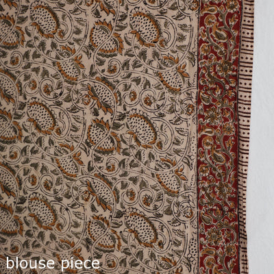 Brown - Pedana Block Print Cotton Kalamkari Saree