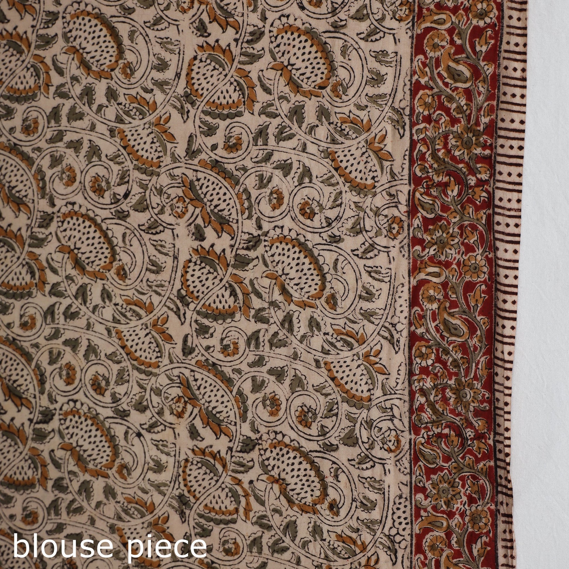 Brown - Pedana Block Print Cotton Kalamkari Saree