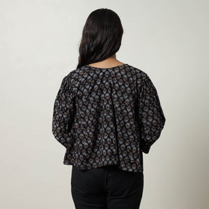 Black - Ajrakh Block Printed Cotton Crop Top 02