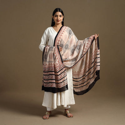 Beige - Block Print Mul Cotton Bagru Dupatta 20