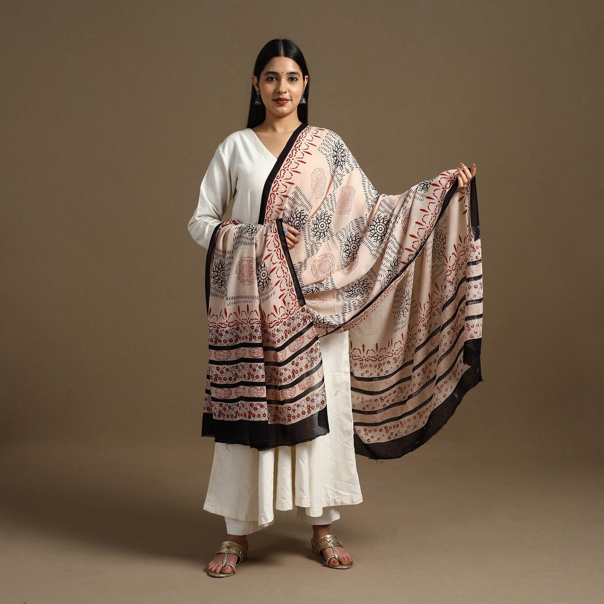 Beige - Block Print Mul Cotton Bagru Dupatta 20