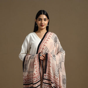 Beige - Block Print Mul Cotton Bagru Dupatta 20