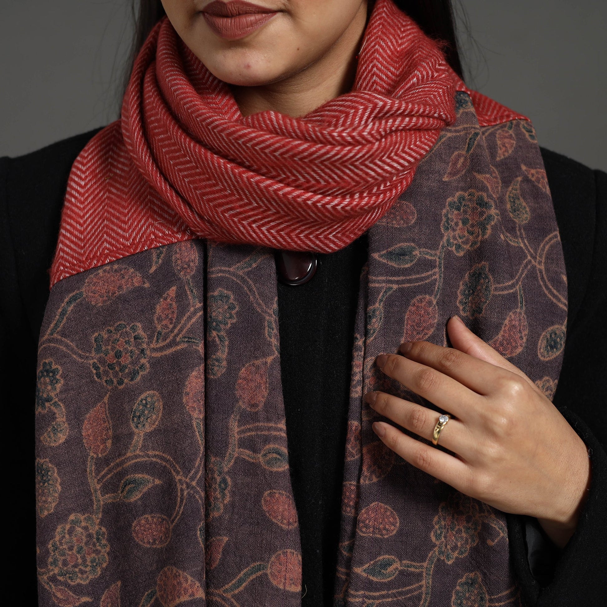 Brown - Handcrafted Patchwork Woollen Stole 06