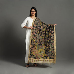 Black - Mangalagiri Cotton Handpainted Pen Work Kalamkari Dupatta 18