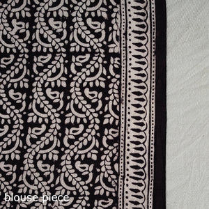 Black - Natural Dyed Bagh Print Cotton Saree with Blouse Piece 24